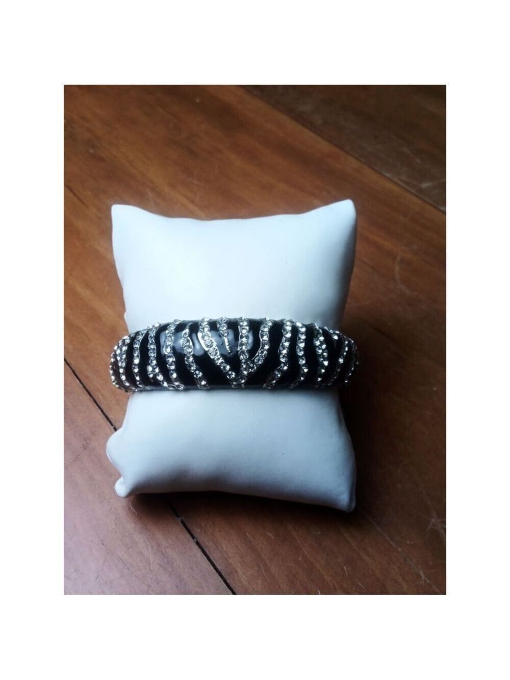 Bangle Bracelet 6.75 inches Black and Silver Zebra Pattern